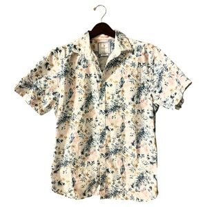 Denim & Flower Ricky Singh Slim Fit Tropical Leaf Print Short Sleeve Size L